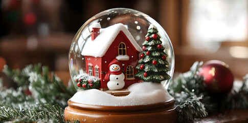 Snow Globe with Red House and Snowman