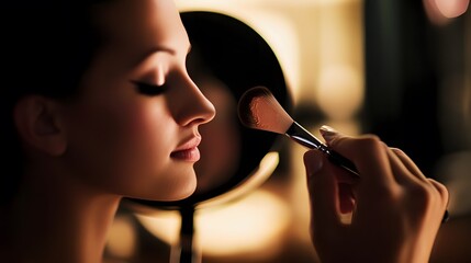 Canvas Print - Young woman getting her makeup done.