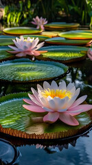 Lotus lily flowers blooming on pond wallpaper