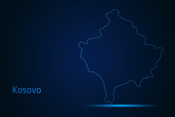 Wall Mural - Abstract High Detailed Glow Blue Map on Dark Background of Map of Kosovo symbol for your web site design map logo, app, Travel. Vector illustration eps 10.	
