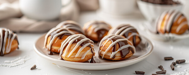 Homemade donut holes with chocolate and vanilla glaze