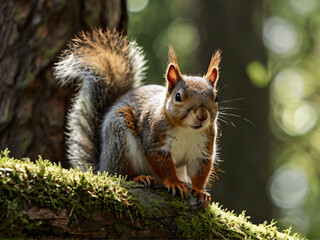 Wall Mural - a squirrel perched on a branch amidst a picturesque forest