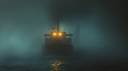 Poster - Illustrate a cargo ship navigating through a dense fog,
