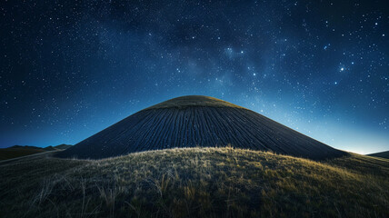 Wall Mural - a dome mountain with a smooth, grassy summit under a clear night sky