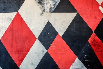 Wall Mural - A vibrant abstract wall featuring geometric shapes in red, black, and white colors, ideal for modern design projects.