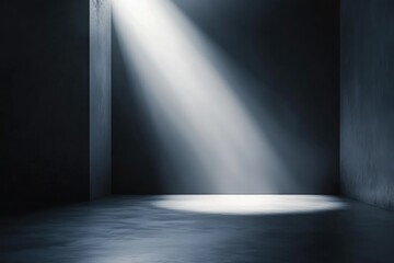 Wall Mural - A Single Beam of Light Illuminates a Dark Concrete Room