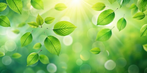 Aufkleber - Green leaves floating in the air creating a peaceful and clean atmosphere, green, floating, leaves, flying