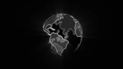 looping animation of white glowing earth on black background