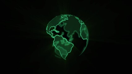 looping animation of green glowing earth on black background