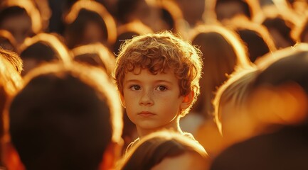 Wall Mural - autism kid in crowd 