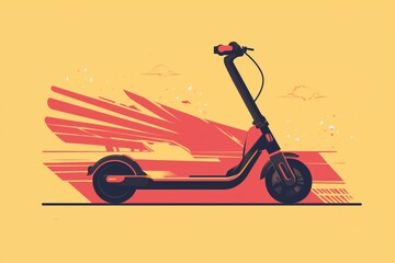 Electrical kick scooter isolated on orange background.   Vintage style poster illustration. 