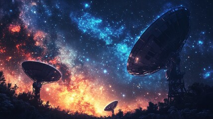 Wall Mural - Interstellar Transmission: Deep-Space Communication Array Emitting Signals into the Galaxy