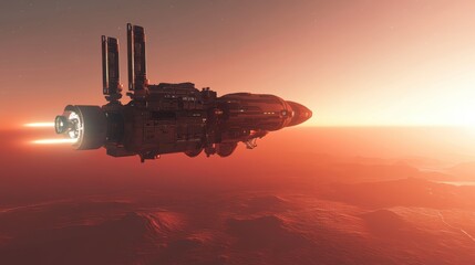 Wall Mural - unveiling the alien terrain - a spacecraft deploying a lander on a distant planet for exploration mi