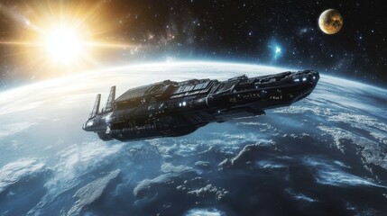 Wall Mural - Exploring the Unknown: Futuristic Spacecraft Orbiting Newly Discovered Exoplanet