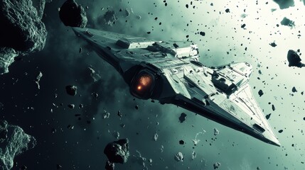 Wall Mural - expertly piloted spacecraft maneuvering through debris field