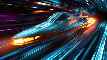 Wall Mural - Futuristic Spacecraft Initiating Warp Speed Travel in Deep Space