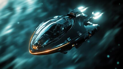 Wall Mural - Futuristic Spacecraft with Glowing Energy Shield in Deep Space Exploration Concept