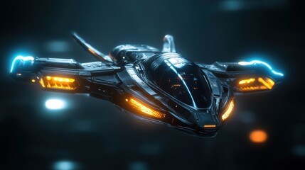 Wall Mural - futuristic spacecraft with glowing energy shield in outer space