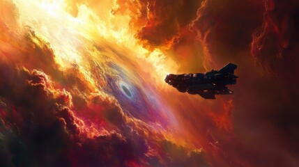 Wall Mural - exploration of a majestic gas giant: spacecraft orbiting vibrant clouds