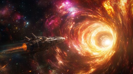 Wall Mural - Spacecraft Journey Through Wormhole to New Galaxy