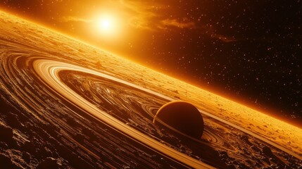 Wall Mural - Spacecraft Orbiting Newly Discovered Exoplanet with Rings - Space Exploration Concept