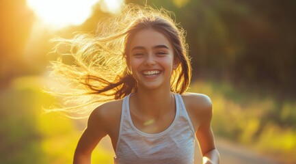 running smiling teenager