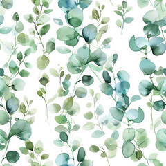 Wall Mural - Seamless greenery eucalyptus watercolor pattern