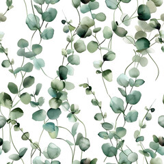 Wall Mural - Greenery eucalyptus leaves seamless pattern