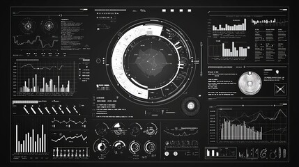 Leinwandbilder - A futuristic user interface screen with infographic elements. Display for a digital background computer. Desktop display screen with motion virtual technology background. 3d rendering.