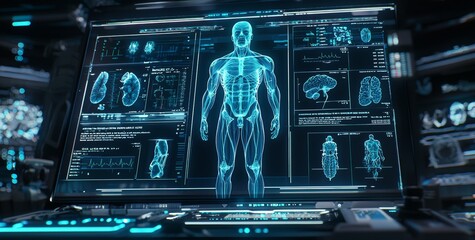 Leinwandbilder - The Future Health Graphic on the Screen with Body Infographics.