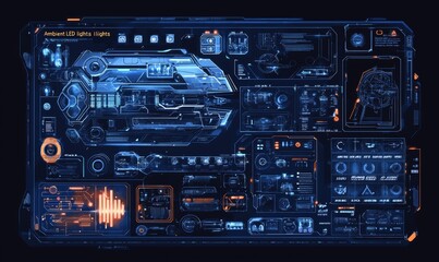 Fototapete - Techno-frames, callouts, information blocks, elements of robotics. Cyber interface frame with HUD buttons.
