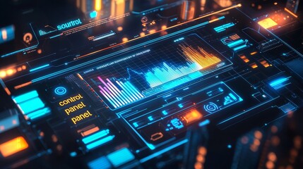 Aufkleber - 3D cities technology digital smart city architecture hologram scan UI monitor screen HUD iot internet of things stock, security system tech futuristic background