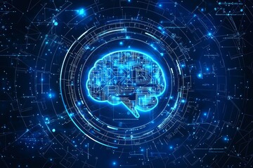 Poster - Medicinal hud screen with brain. Online medicine and health concept.