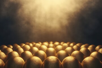 Wall Mural - Golden eggs illuminated by soft light symbolizing wealth, investment, and prosperity.