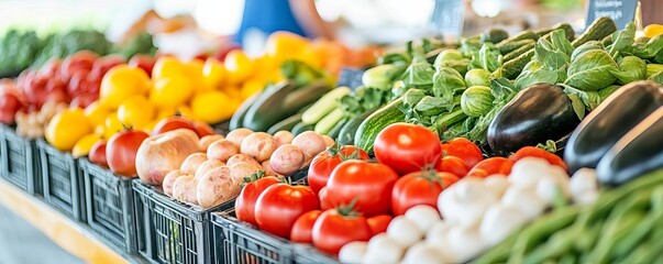 Wall Mural - Farmer s market with vibrant displays of fresh organic produce, farm-to-table shopping, natural food sourcing