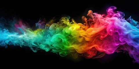 Wall Mural - Abstract colorful smoke with neon clouds on black background, featuring gradient waves in the background , vibrant