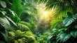 © Sayfar - Lush green foliage in tropical jungle with asymmetrical composition, dense, lushness, wild,jungle, vibrant, green, environment, exotic, vibrant, environment, tropical, foliage, lush