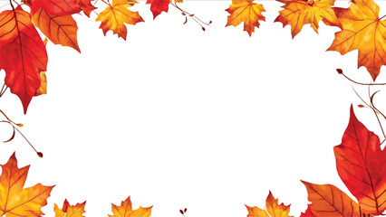 Wall Mural - Autumn Leaves Border isolated on White. Red, yellow and orange fall leaves with copy space. Fall foliage frame for text. Editable vector illustration