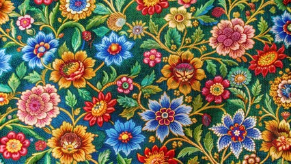 Poster - Intricate traditional Thai silk fabric pattern with colorful floral motifs, Thai, silk, fabric, traditional, pattern