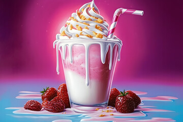 Wall Mural - Airbrush art of a milkshake dessert sundae food.