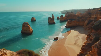 Landscape with Praia do Camilo, famous beach in Algarve, Portugal. 