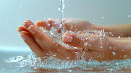 a woman's hands under water with water splashing on them