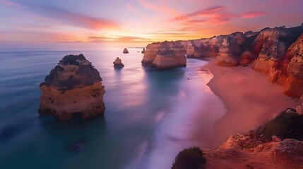 Landscape with Praia do Camilo, famous beach in Algarve, Portugal. 