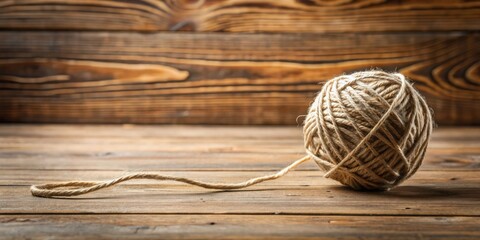 Poster - Ball of yarn and rope on wooden table mockup background, yarn, rope, wooden table, mockup, background, texture, craft
