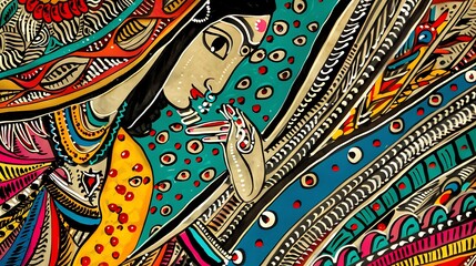 Colorful traditional painting art of woman in a sari from India