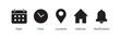 © Alano Design - Date, time, location address, notification icon. Clock, calendar, location pin, home, bell icon. Web icon set. Vector illustration