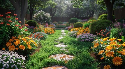 Sticker - Vibrant Summer Garden Path 3D Illustration