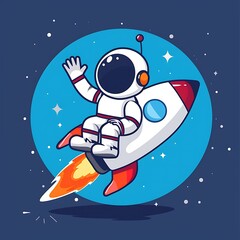 cute astronaut mascot riding a rocket. science technology icon concept.