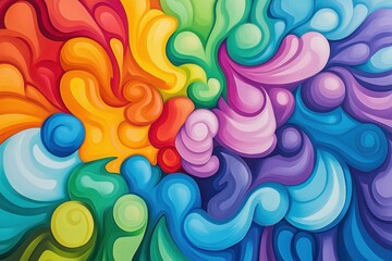 Fototapete - Vibrant abstract painting with swirling colorful shapes, creating a dynamic and lively feeling, perfect for modern decor and creative inspiration.