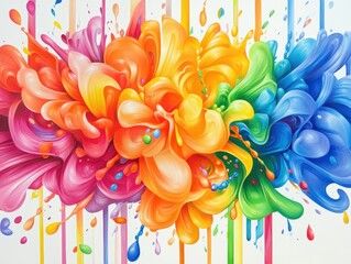 Fototapete - Vibrant and colorful abstract art with swirling paint splashes in a rainbow spectrum, showcasing an explosion of creativity and movement.